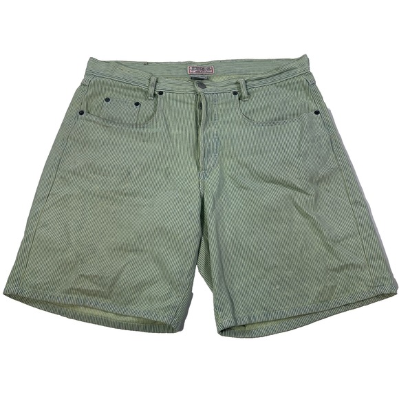Vintage Guess Shorts Womens 4 Green Pinstripe Chino Work Georges Marciano Beach - Picture 1 of 9